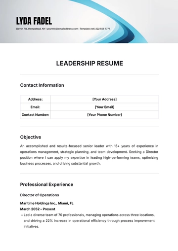 Free Leadership Resume Template to Edit Online
