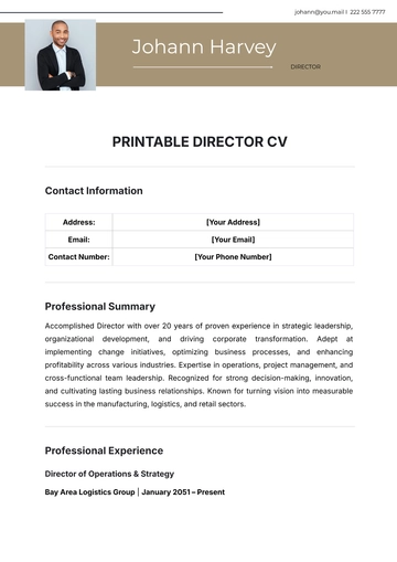 Free Printable Director CV Template to Edit Online