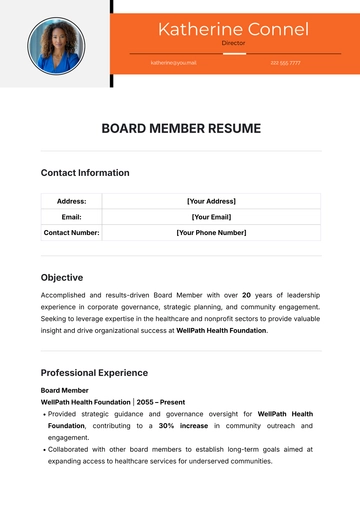 Free Board Member Resume Template to Edit Online