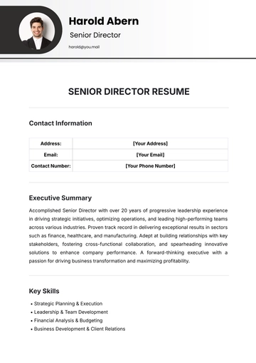 Free Senior Director Resume Template to Edit Online
