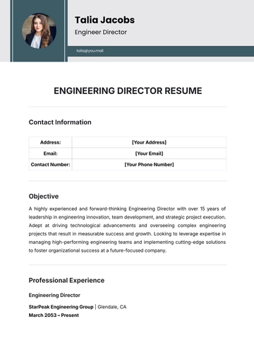 Free Engineering Director Resume Template to Edit Online
