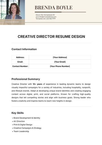 Free Creative Director Resume Design Template to Edit Online