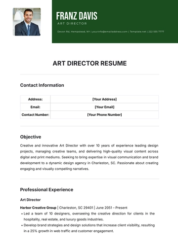 Free Art Director Resume Template to Edit Online