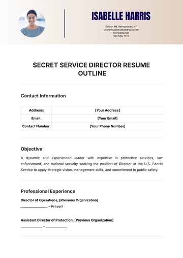 Free Secret Service Director Resume Outline Template to Edit Online