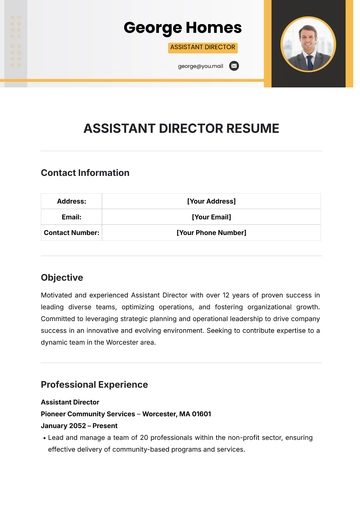 Free Assistant Director Resume Template to Edit Online