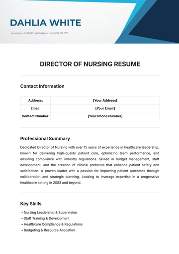 Free Director of Nursing Resume Template to Edit Online