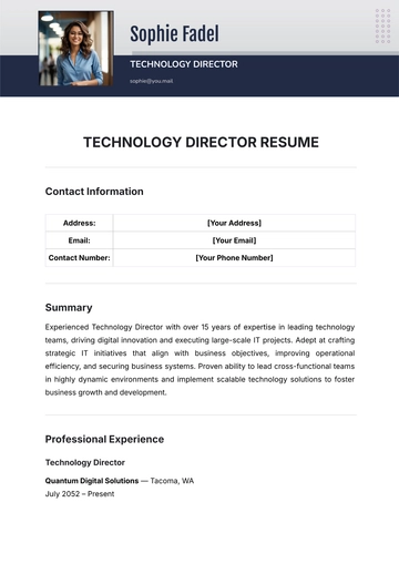 Free Technology Director Resume Template to Edit Online