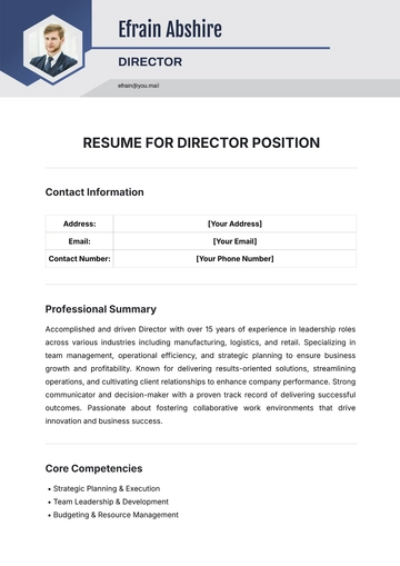 Free Resume Template for Director Position Template to Edit Online