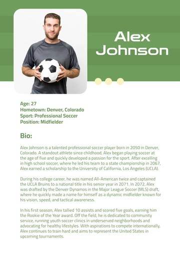 Free Sports Bio Template to Edit Online