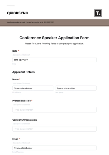 Free Conference Speaker Application Form Template to Edit Online