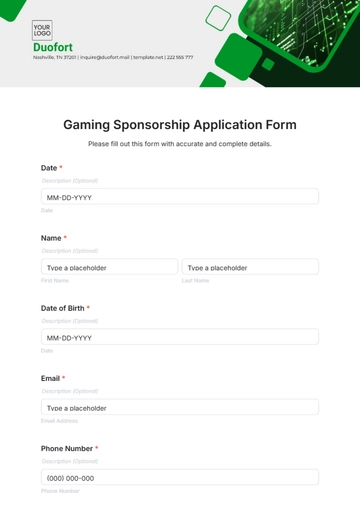 Free Gaming Sponsorship Application Form Template to Edit Online