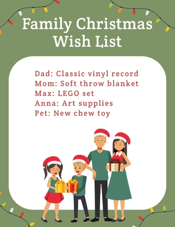 Free Family Christmas Wish List Template to Edit Online