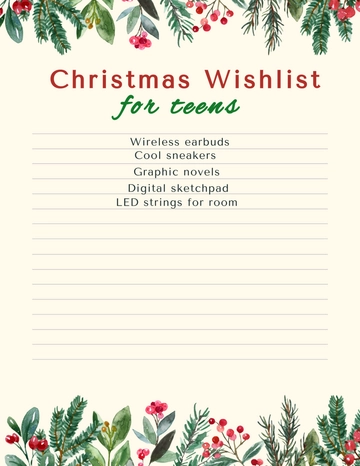 Free Christmas Wish List for Teens Template to Edit Online