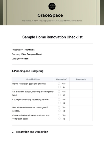 Free Sample Home Renovation Checklist Template to Edit Online