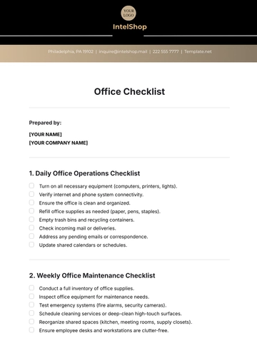 Free Office Checklist Template to Edit Online
