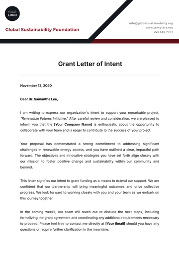 Free Grant Letter of Intent Template to Edit Online