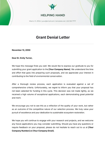 Free Grant Denial Letter Template to Edit Online