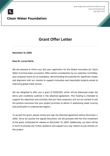 Free Grant Offer Letter Template to Edit Online