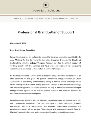 Free Professional Grant Letter of Support Template to Edit Online