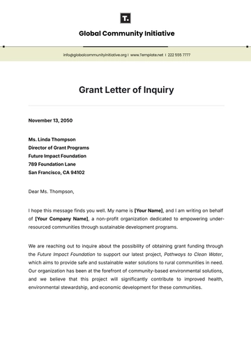 Free Grant Letter of Inquiry Template to Edit Online