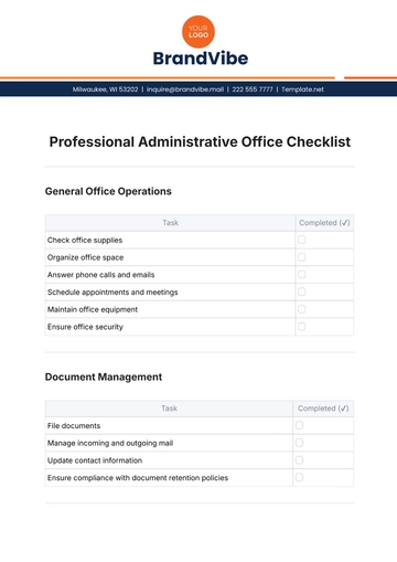 Free Professional Administrative Office Checklist Template to Edit Online