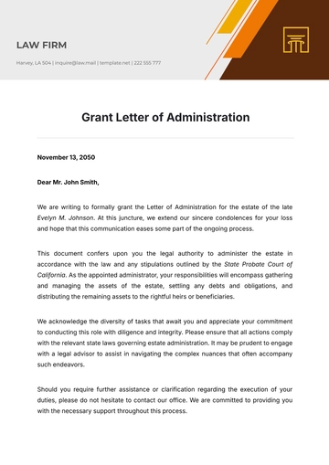 Free Grant Letter of Administration Template to Edit Online