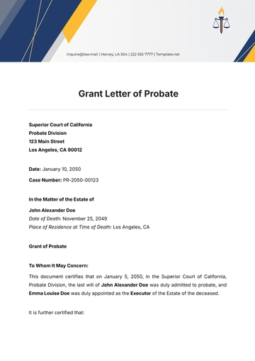 Free Grant Letter of Probate Template to Edit Online