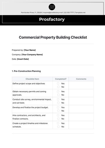 Free Commercial Property Building Checklist Template to Edit Online