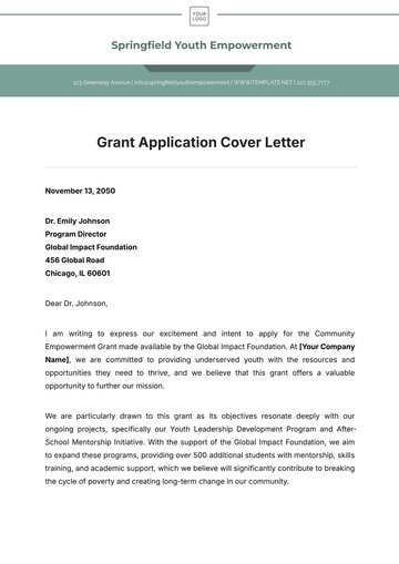 Free Grant Application Cover Letter Template to Edit Online