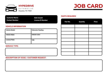 Free Automotive Job Card Template to Edit Online