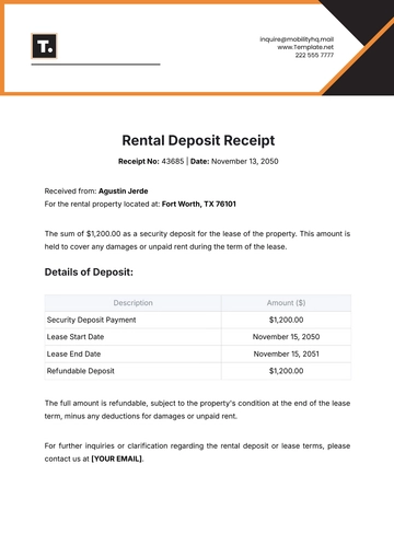 Free Rental Deposit Receipt Template to Edit Online
