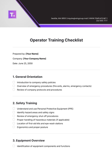 Free Operator Training Checklist Template to Edit Online