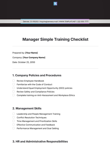Free Manager Simple Training Checklist Template to Edit Online