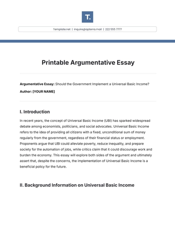 Free Printable Argumentative Essay Template to Edit Online