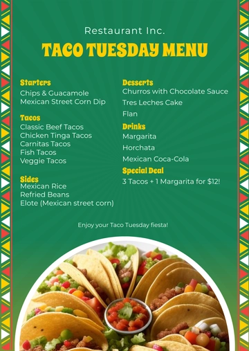 Free Taco Tuesday Menu Template to Edit Online