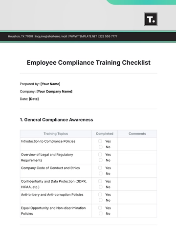 Free Employee Compliance Training Checklist Template to Edit Online