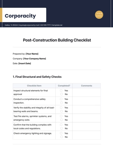 Free Post-Construction Building Checklist Template to Edit Online