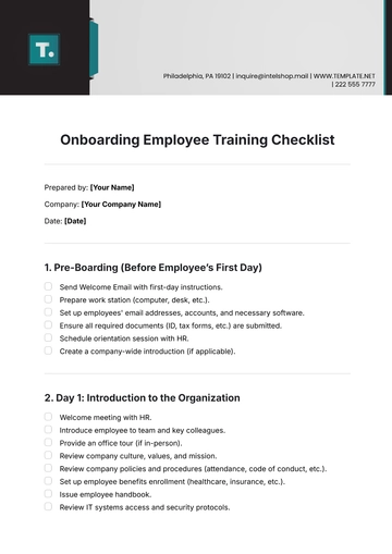 Free Onboarding Employee Training Checklist Template to Edit Online