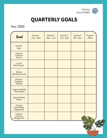 Free Blank Quarterly Goals Template to Edit Online