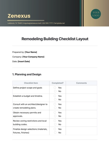 Free Remodeling Building Checklist Layout Template to Edit Online