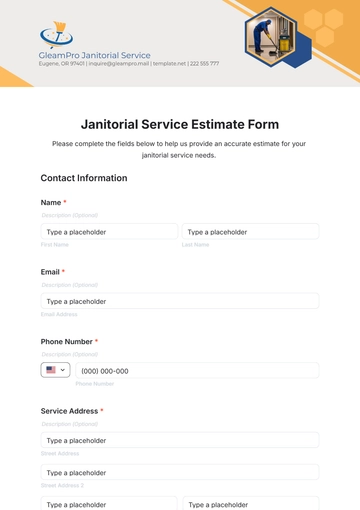 Free Janitorial Service Estimate Form Template to Edit Online