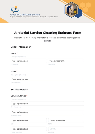 Free Janitorial Service Cleaning Estimate Form Template to Edit Online