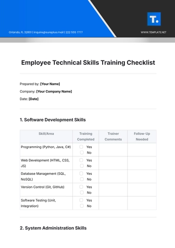 Free Employee Technical Skills Training Checklist Template to Edit Online