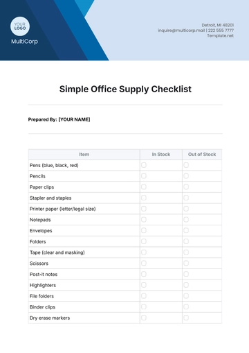 Free Simple Office Supply Checklist Template to Edit Online