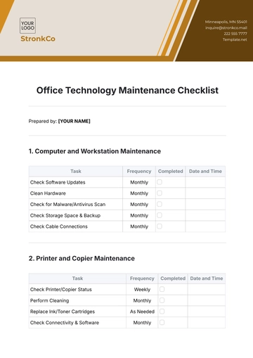 Free Office Technology Maintenance Checklist Template to Edit Online
