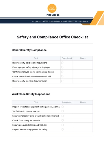 Free Safety and Compliance Office Checklist Template to Edit Online