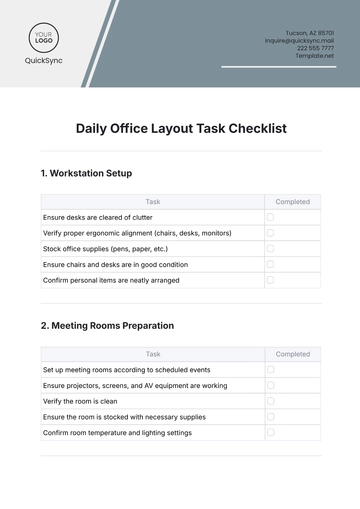 Free Daily Office Layout Task Checklist Template to Edit Online