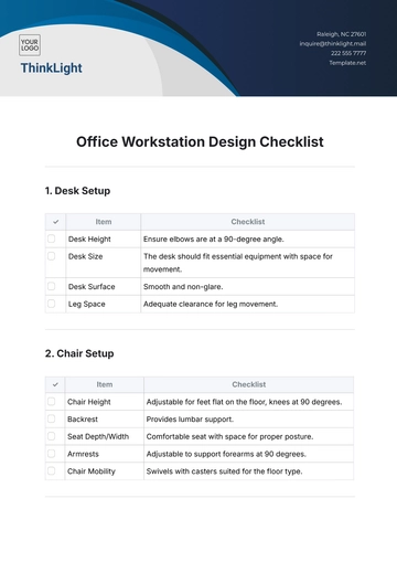 Free Office Workstation Design Checklist Template to Edit Online