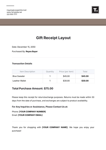 Free Gift Receipt Layout Template to Edit Online