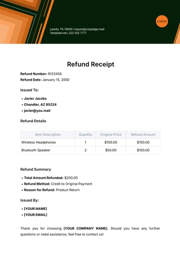 Free Refund Receipt Template to Edit Online